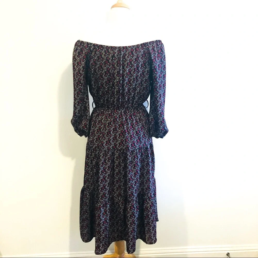 Lulus Off Shoulder Floral Midi Dress Boho Cottagecore Long Sleeve S - Picture 9 of 17